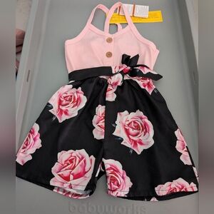 Rompers Floral Bowknot Belted Button Back Crisscross Cami Jumpsuits